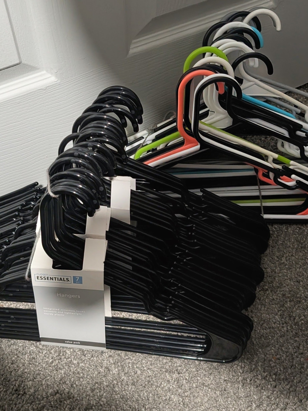 Lot of 51 Plastic Clothes Hangers - Black, White, & Multi-Color Variety Pack
